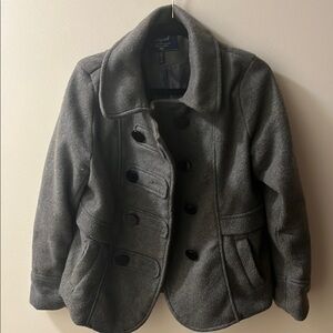 Marled Gray Pea Coat with Notched Lapel